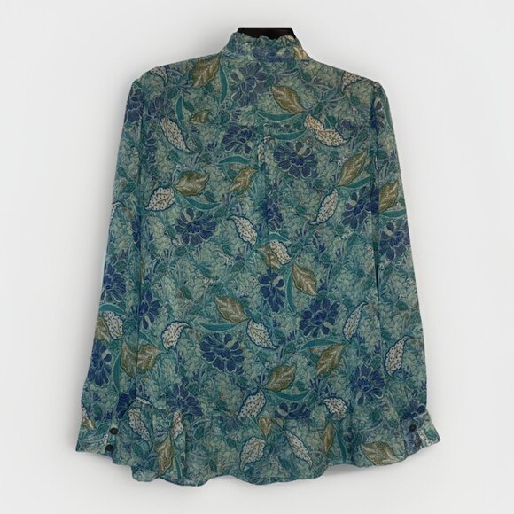 LOGO Lori Goldstein Floral Chiffon Ruffle Collar Pintuck Top Sz S Fairy Peasant - Picture 5 of 9